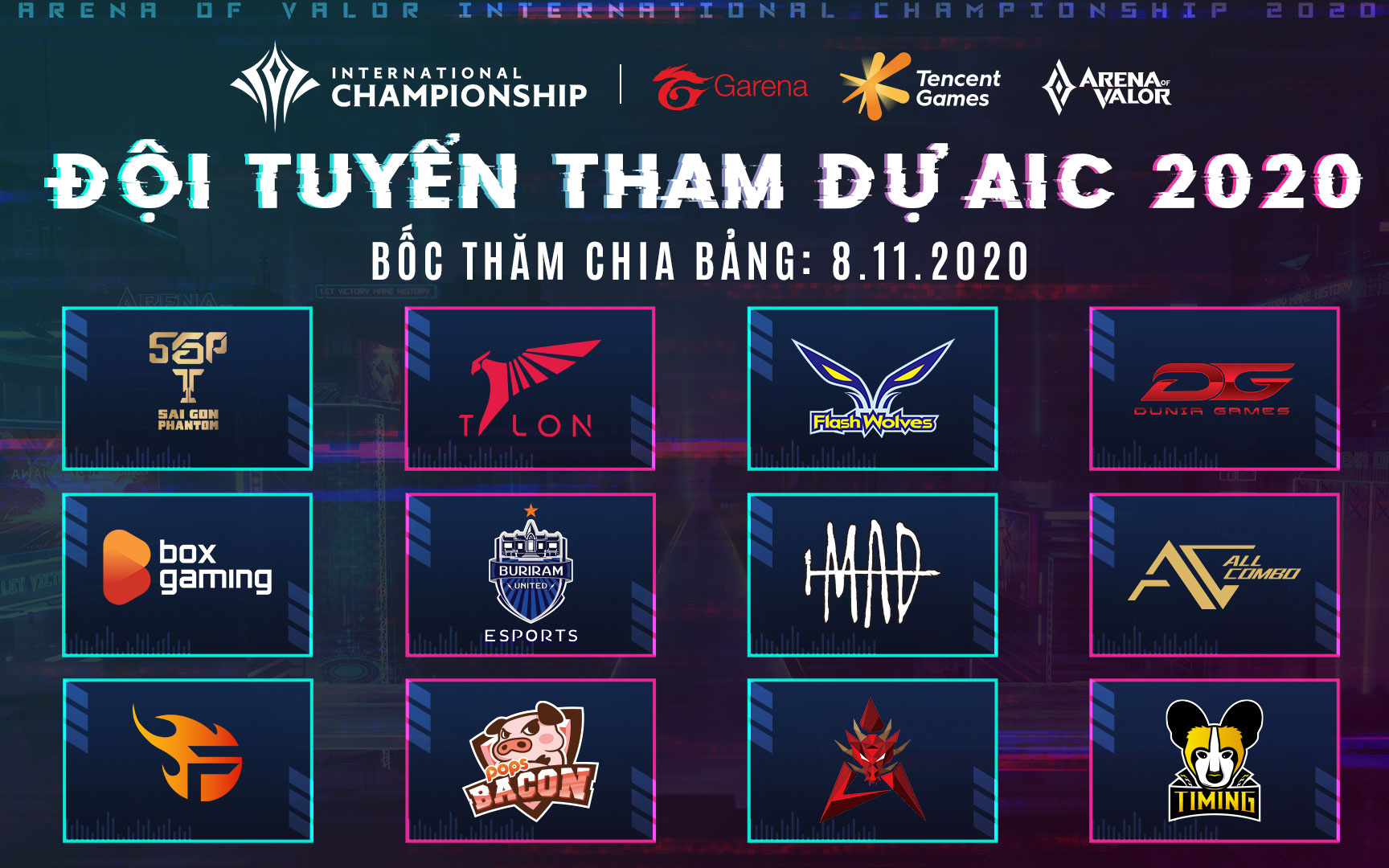 Lộ diện 12 đội tham dự AIC 2020, bất ngờ với sự xuất hiện của ẩn số tới từ Trung Quốc và Hàn Quốc