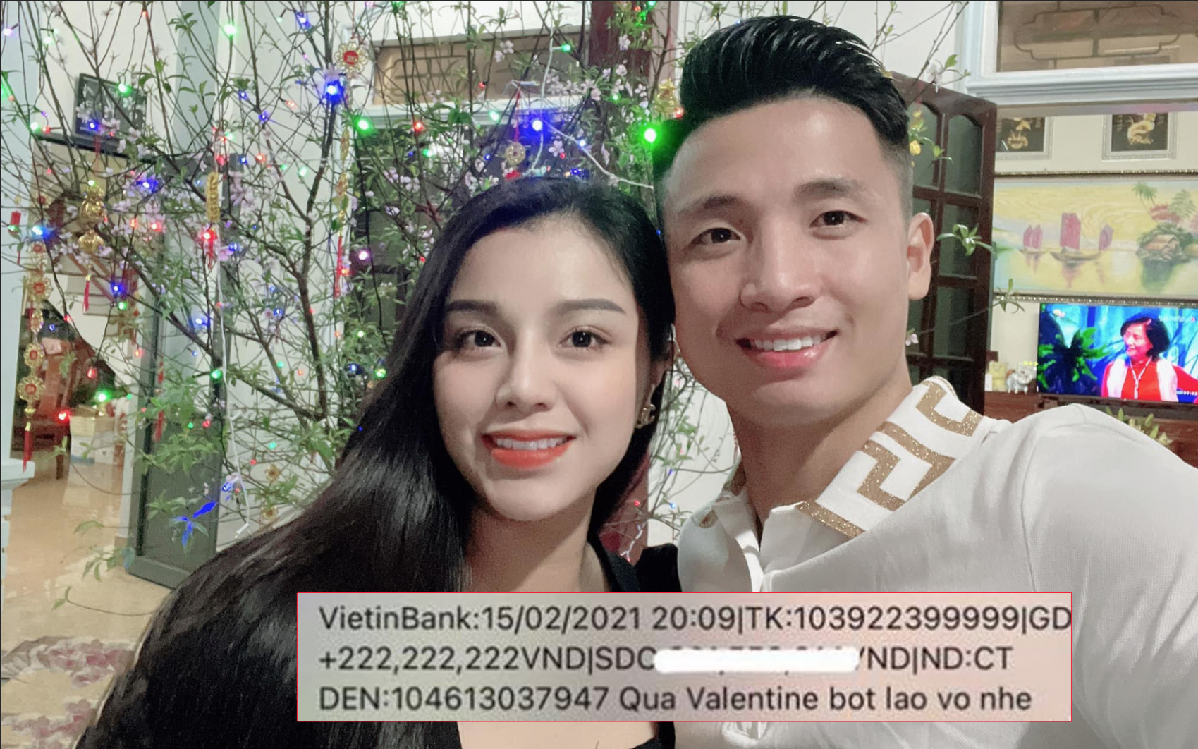 Bùi Tiến Dũng chuyển tiền tặng vợ dịp Valentine, kèm theo câu "dằn mặt" 