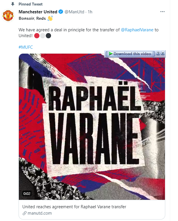 Trang chủ Manchester United khẳng định họ đã đạt được thỏa thuận với Raphael Varane.