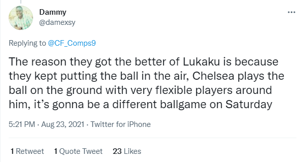 "Lý do họ thắng Lukaku là vì bóng bổng. Giờ Chelsea chơi bóng sệt với các cầu thủ linh hoạt hơn nhiều. Thứ Bảy này mọi chuyện sẽ khác"