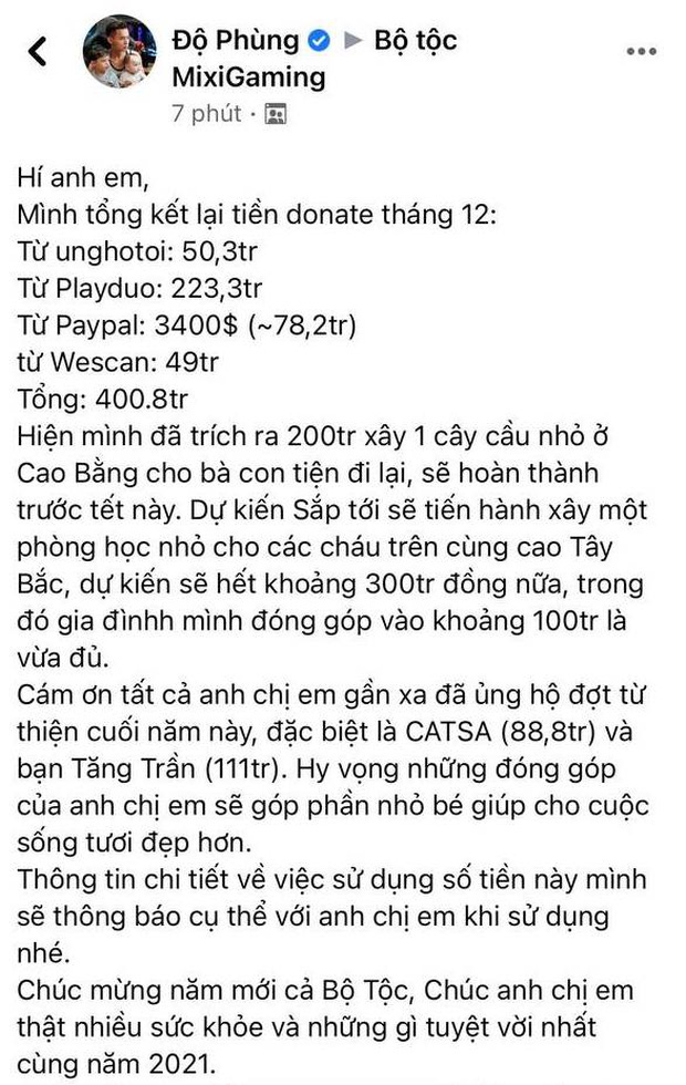 Tộc Trưởng Độ Mixi tổng kết tiền donate từ thiện cuối năm khiến fan há hốc mồm - Ảnh 2.