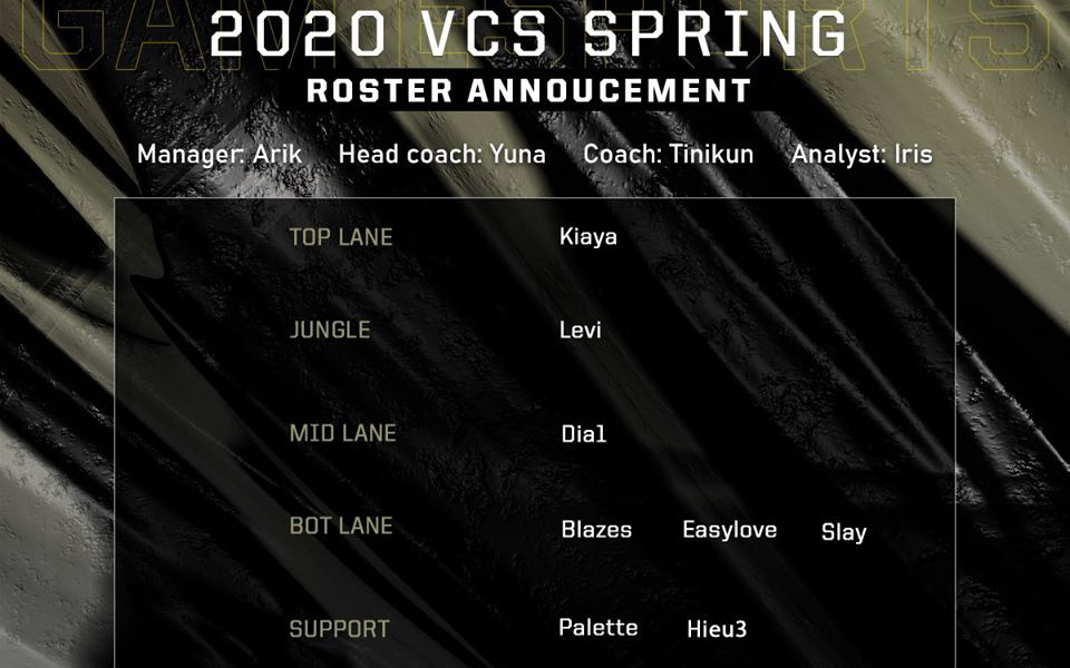 Đội tuyển GAM Esports công bố đội hình chính thức tham dự VCS mùa Xuân 2020