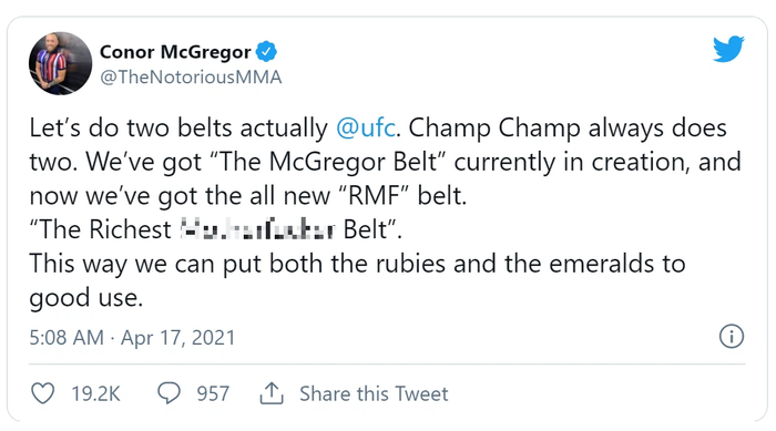Conor McGregor yêu cầu UFC làm chiếc đai riêng để khoe độ giàu có - Ảnh 1.
