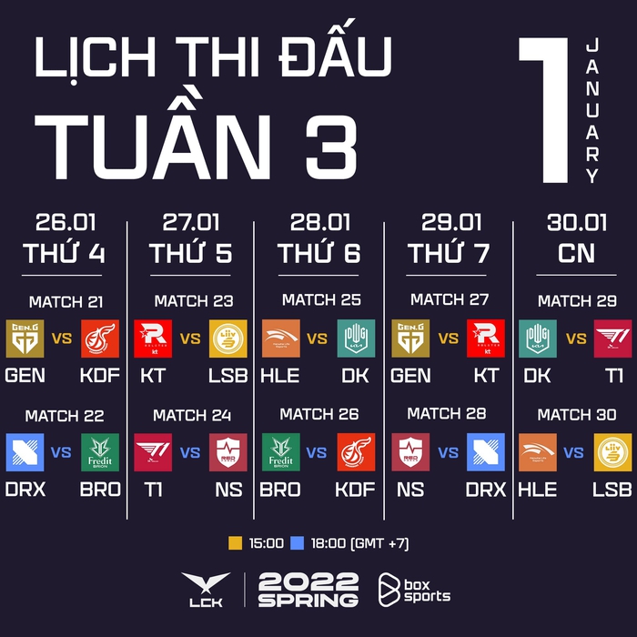 Lịch thi đấu tuần 3 LCK mùa Xuân 2022