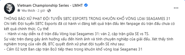 SBTC Esports nhận án phạt đau tại SEA Games 31 vì &quot;content bẩn&quot; - Ảnh 1.